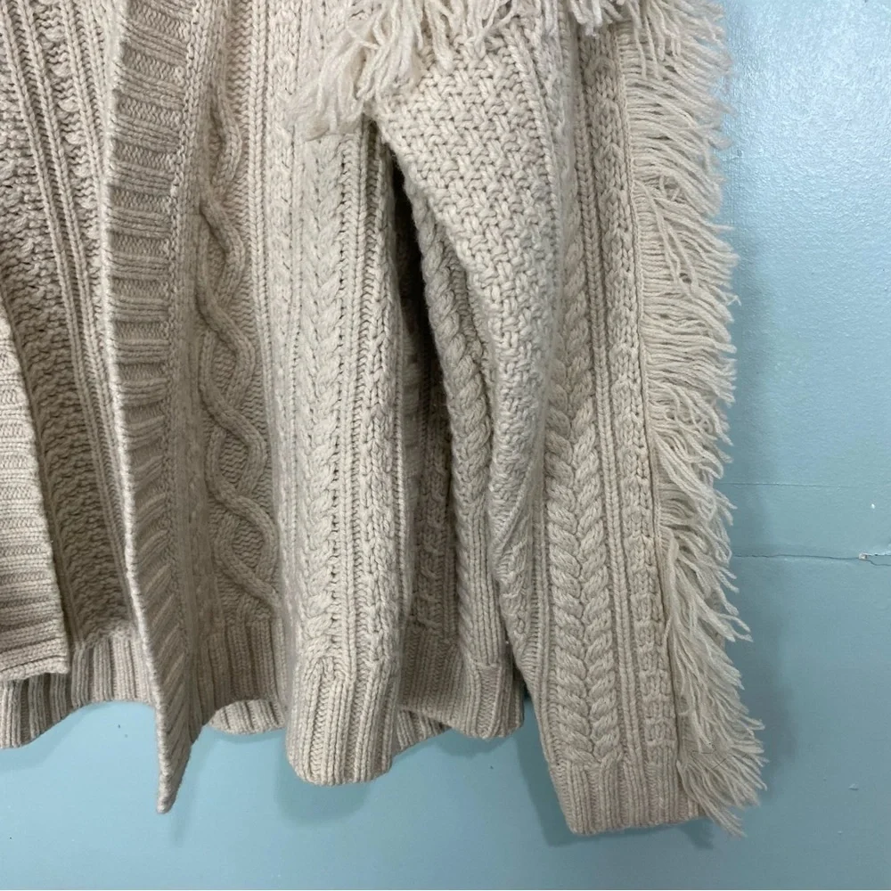 Madewell Cableknit‎ Fringe Open Front Cardigan Wool Creme Sz M